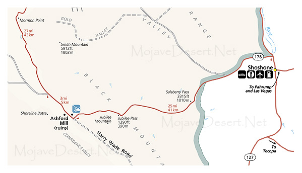 Map of southern Death Valley along highway 178