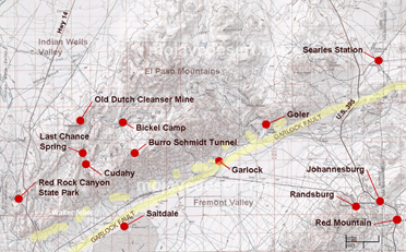 Map of the El Paso Mountains in the Mojave Desert including location of Garlock fault