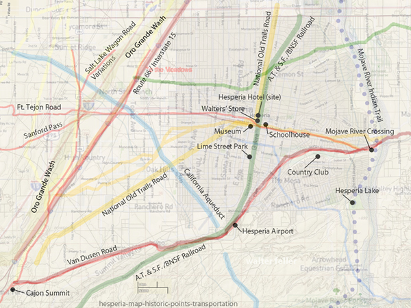 map of historic sites in Hesperia