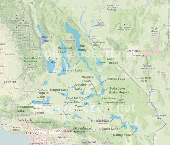 Map of Pleistocene lakes and rivers of the Mojave region