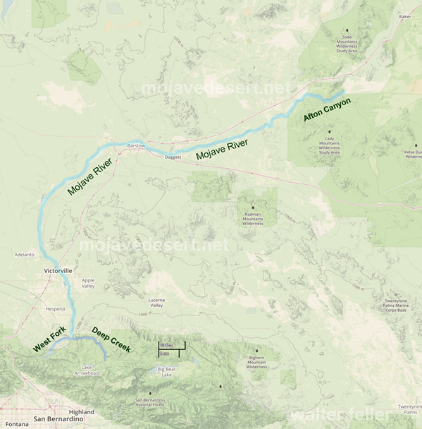 Map of Mojave River in Mojave Desert