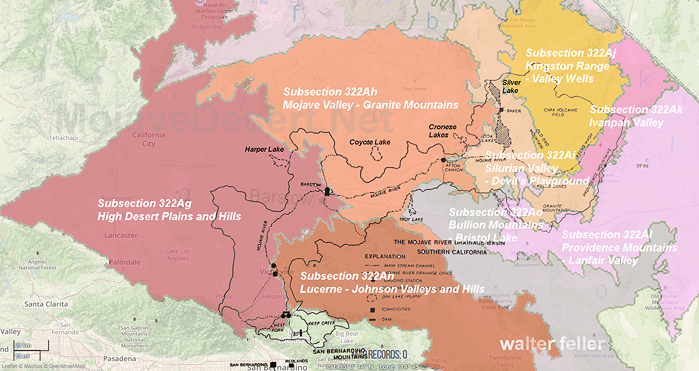 Mojave River map with ecosubsection overlay