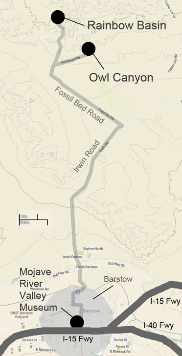 Map to Owl Canyon and Rainbow Basin